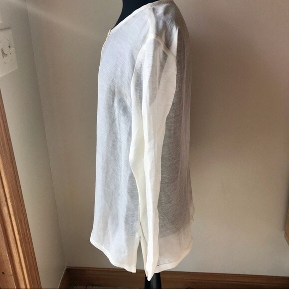 Linen Silk Tunic JONES NEW YORK White Cream Blouse Top Long Sleeve Button Up M - Picture 4 of 8